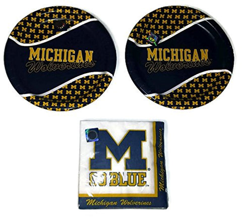 Michigan Wolverines Party Bundle 9" Plates (16) Lunch Napkins (20)