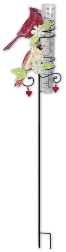 Cardinal Birds and Flowers Floral 27" Metal and Glass Rain Gauge by Sunset Vista Designs