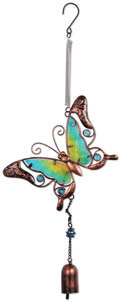 Metal and Glass Butterfly Bouncy Hanging Garden Decoration by Sunset Vista Designs