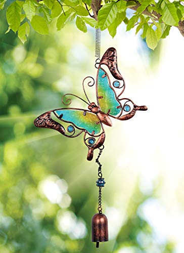 Metal and Glass Butterfly Bouncy Hanging Garden Decoration by Sunset Vista Designs