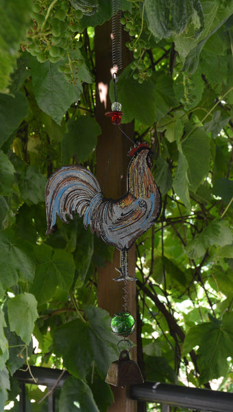 Galvanized Metal Rooster Bouncy Hanging Garden Decoration by Sunset Vista Designs